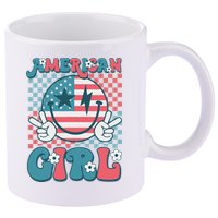 Retro Groovy Fourth 4th Of July Smile American Girl 11oz C Handle Ceramic Mug