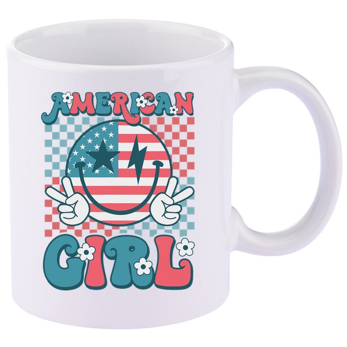 Retro Groovy Fourth 4th Of July Smile American Girl 11oz C Handle Ceramic Mug