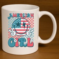 Retro Groovy Fourth 4th Of July Smile American Girl 11oz C Handle Ceramic Mug