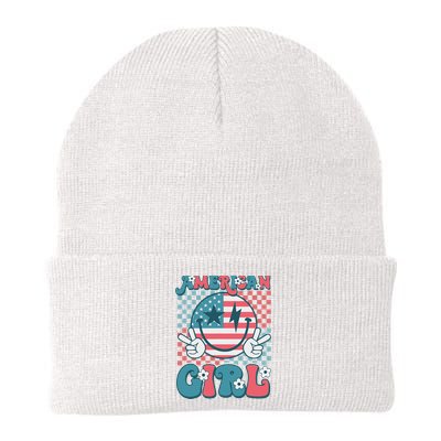 Retro Groovy Fourth 4th Of July Smile American Girl Beanie
