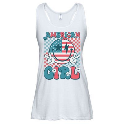 Retro Groovy Fourth 4th Of July Smile American Girl Ladies Essential Flowy Tank