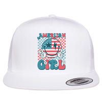 Retro Groovy Fourth 4th Of July Smile American Girl Flat Bill Trucker Hat