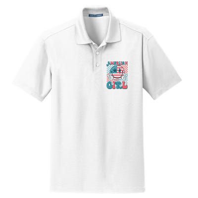 Retro Groovy Fourth 4th Of July Smile American Girl Dry Zone Grid Polo