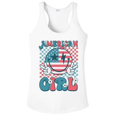 Retro Groovy Fourth 4th Of July Smile American Girl Ladies PosiCharge Competitor Racerback Tank