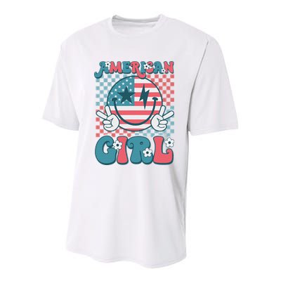 Retro Groovy Fourth 4th Of July Smile American Girl Youth Performance Sprint T-Shirt
