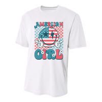 Retro Groovy Fourth 4th Of July Smile American Girl Youth Performance Sprint T-Shirt