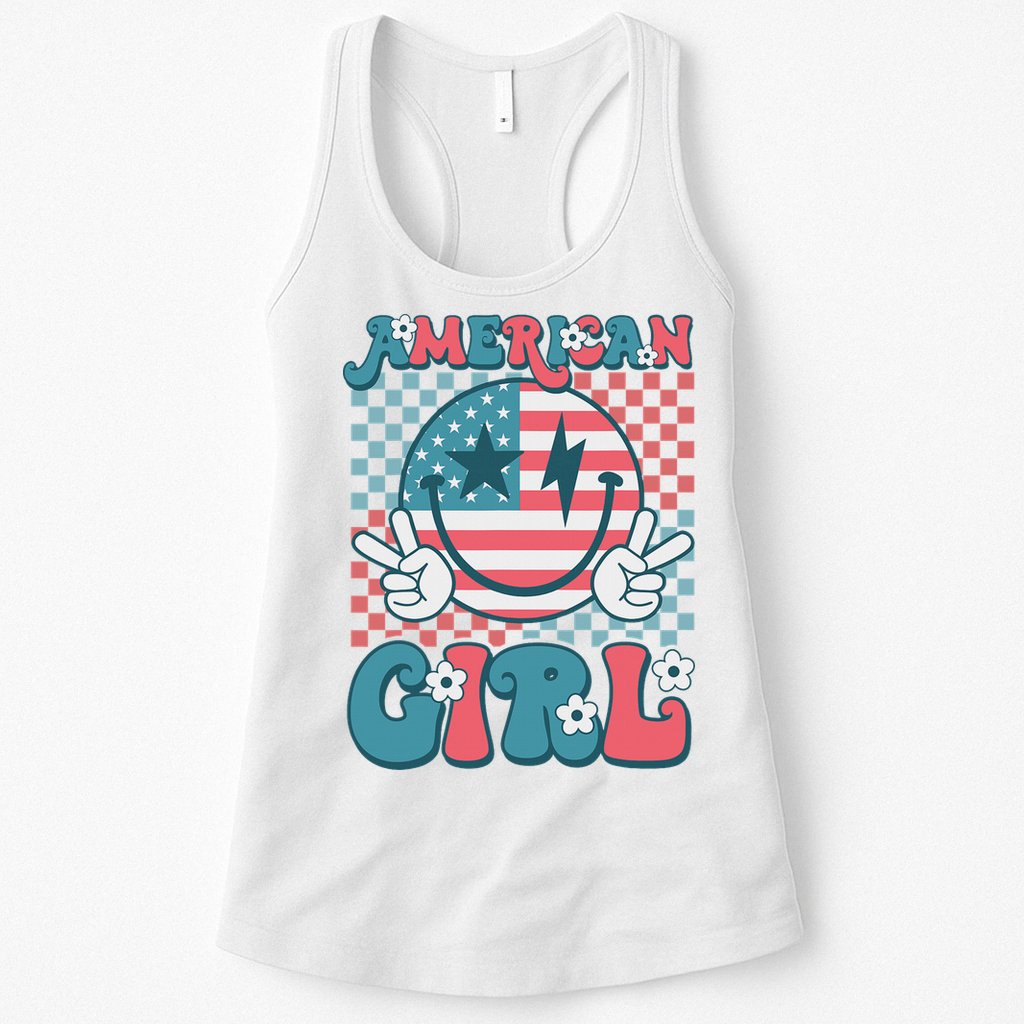 Retro Groovy Fourth 4th Of July Smile American Girl Womens Tank Top