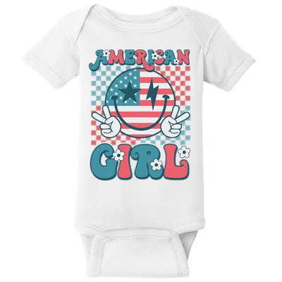 Retro Groovy Fourth 4th Of July Smile American Girl Baby Bodysuit