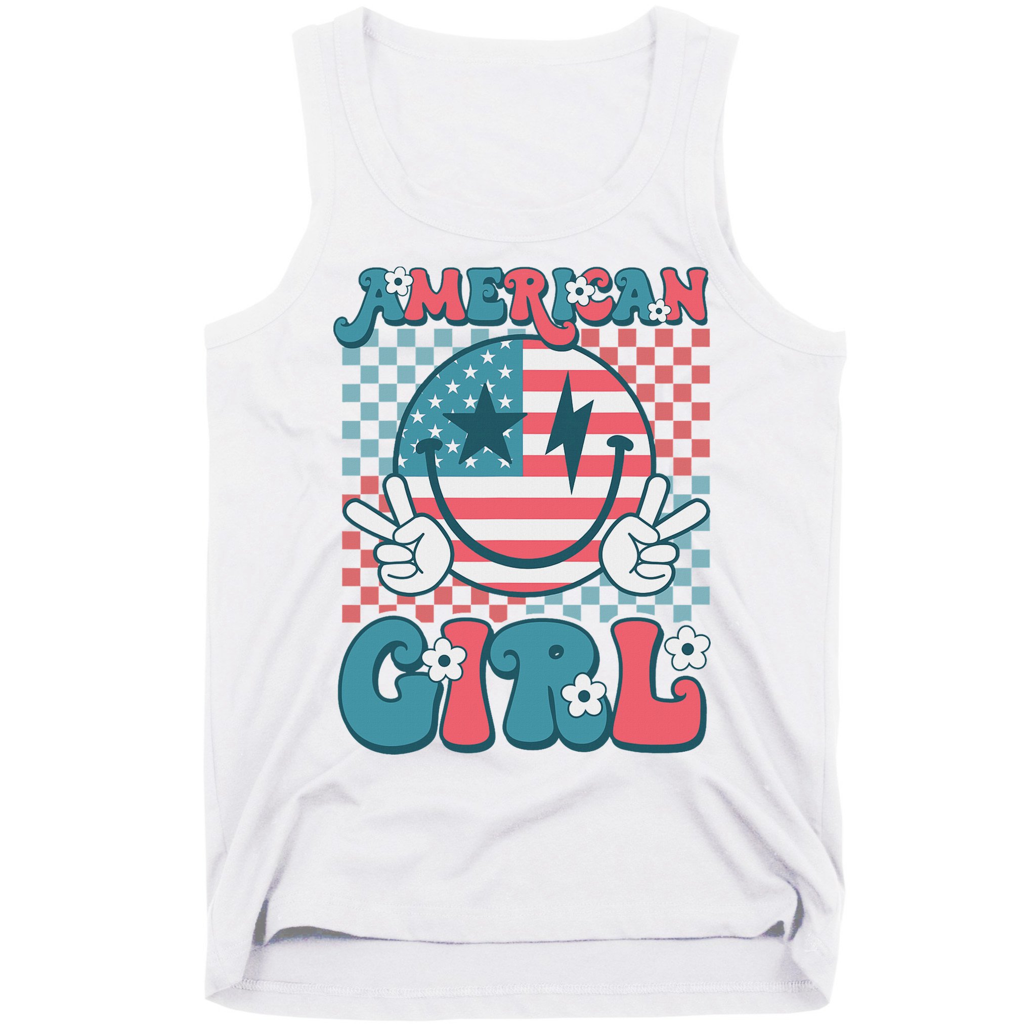 Retro Groovy Fourth 4th Of July Smile American Girl Tank Top