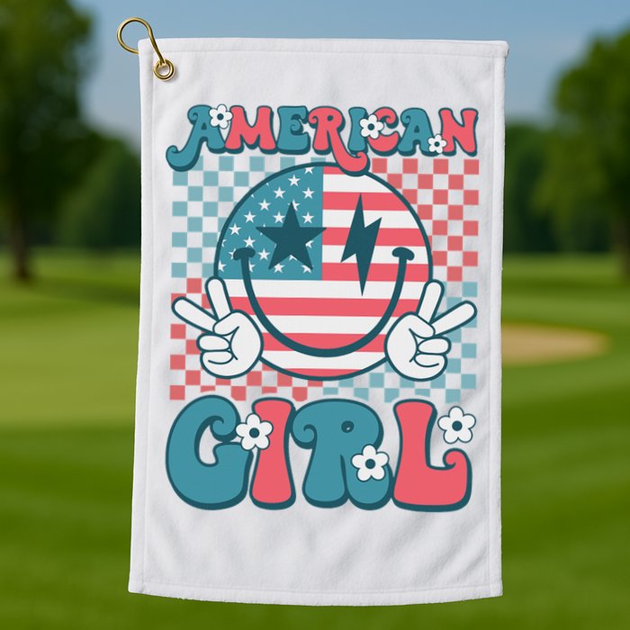 Retro Groovy Fourth 4th Of July Smile American Girl Golf Towel