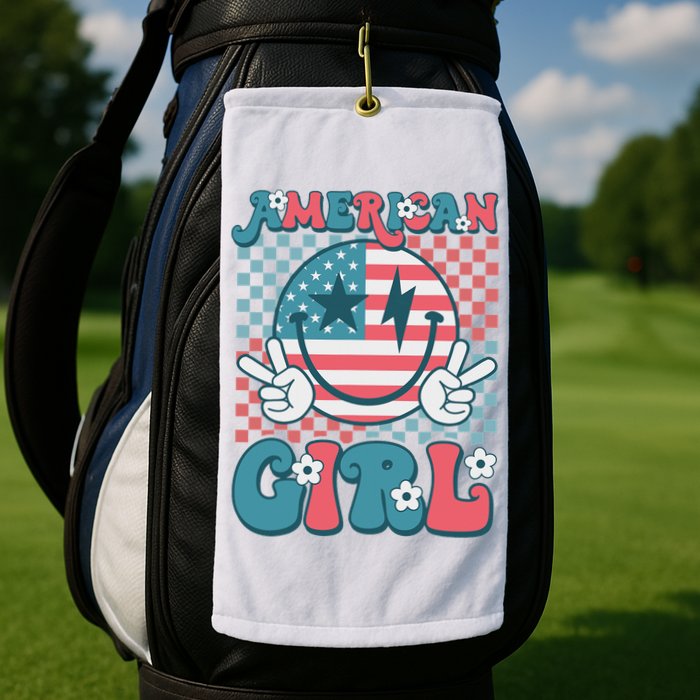 Retro Groovy Fourth 4th Of July Smile American Girl Golf Towel