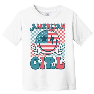 Retro Groovy Fourth 4th Of July Smile American Girl Toddler T-Shirt