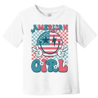 Retro Groovy Fourth 4th Of July Smile American Girl Toddler T-Shirt