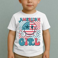 Retro Groovy Fourth 4th Of July Smile American Girl Toddler T-Shirt