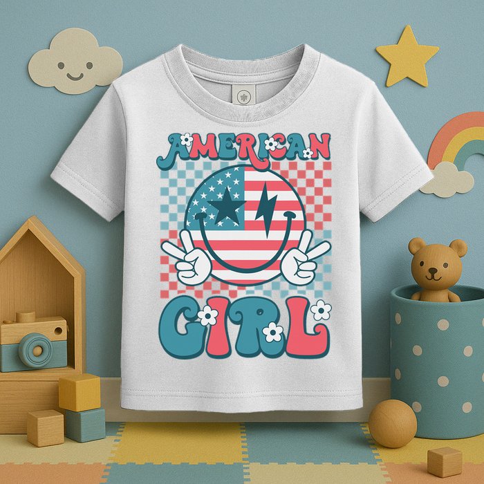 Retro Groovy Fourth 4th Of July Smile American Girl Toddler T-Shirt