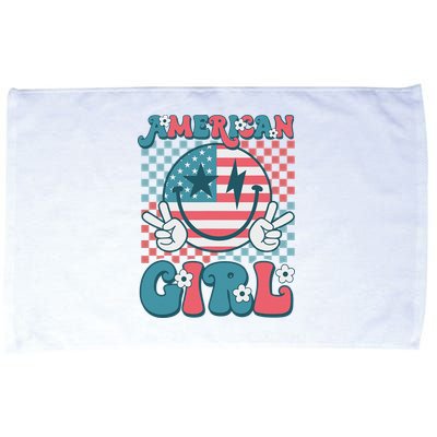 Retro Groovy Fourth 4th Of July Smile American Girl Microfiber Hand Towel