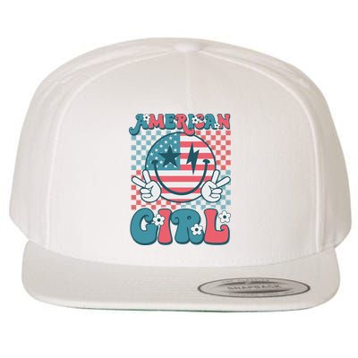 Retro Groovy Fourth 4th Of July Smile American Girl Wool Snapback Cap