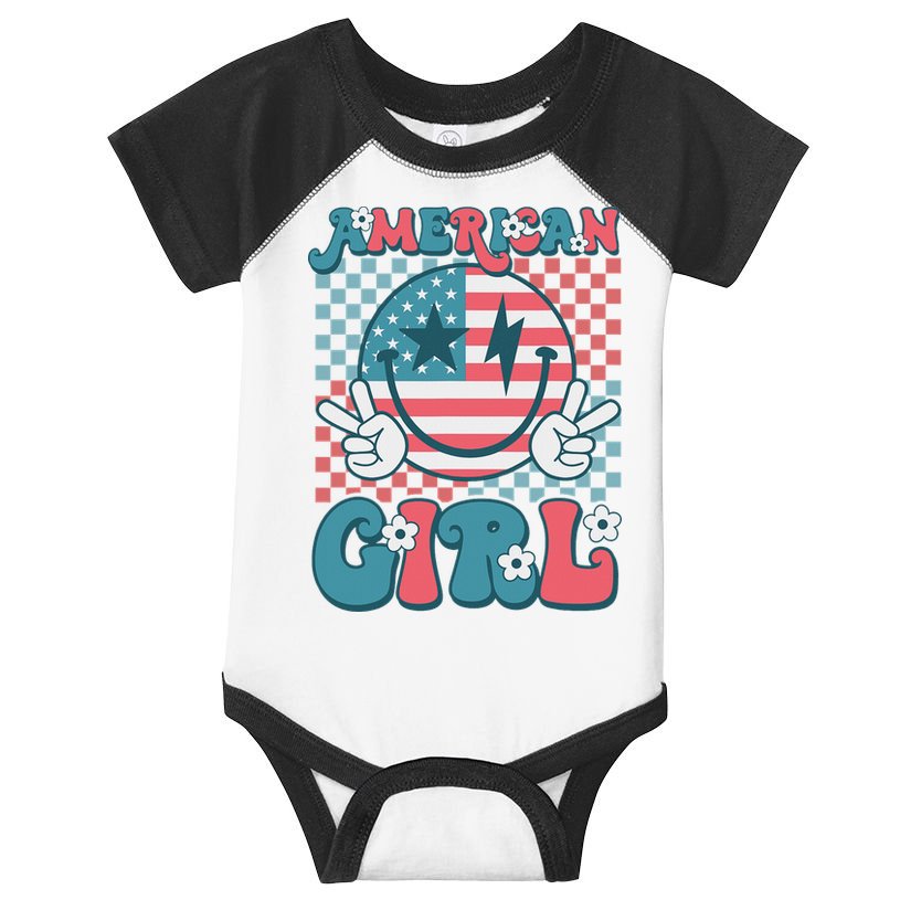 Retro Groovy Fourth 4th Of July Smile American Girl Infant Baby Jersey Bodysuit