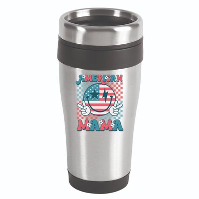 Retro Groovy Fourth 4th Of July Smile For Mom American Mama 16oz Travel Tumbler