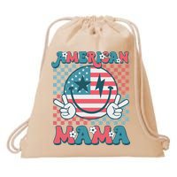 Retro Groovy Fourth 4th Of July Smile For Mom American Mama Drawstring Bag