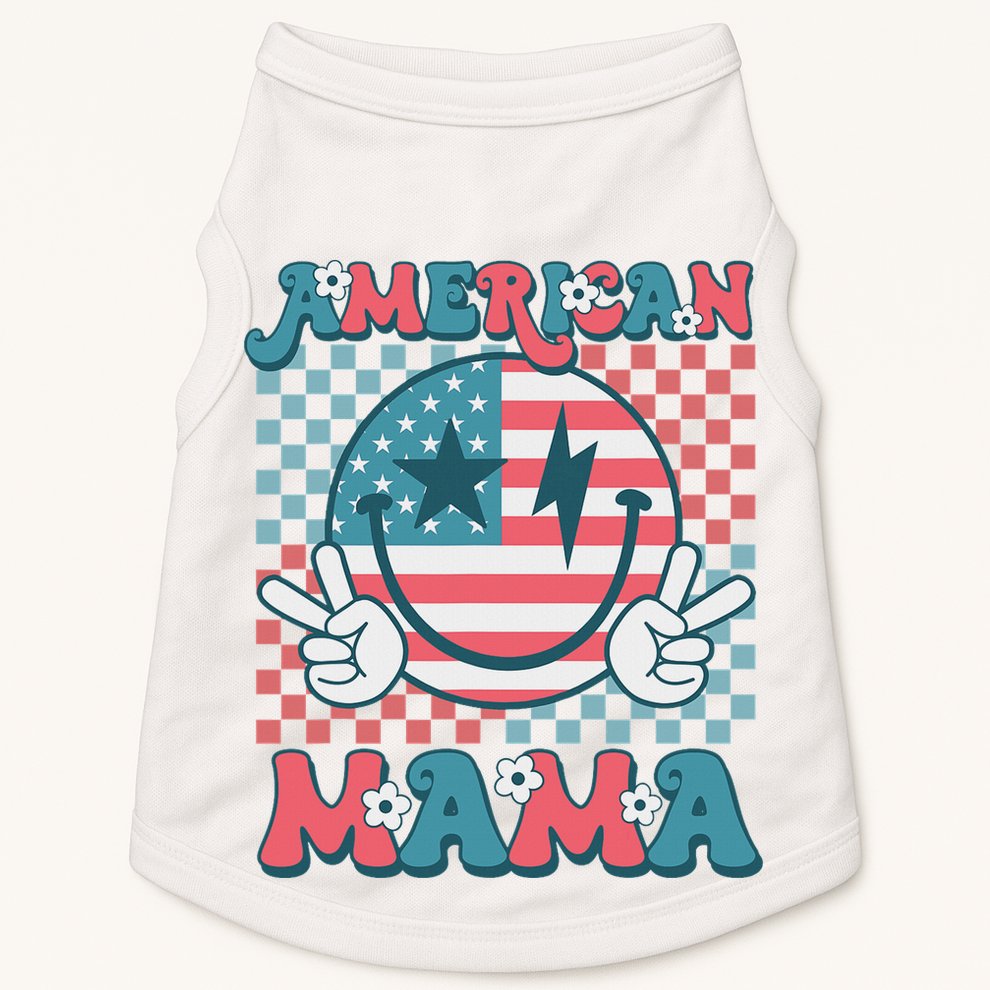 Retro Groovy Fourth 4th Of July Smile For Mom American Mama Doggie Tank