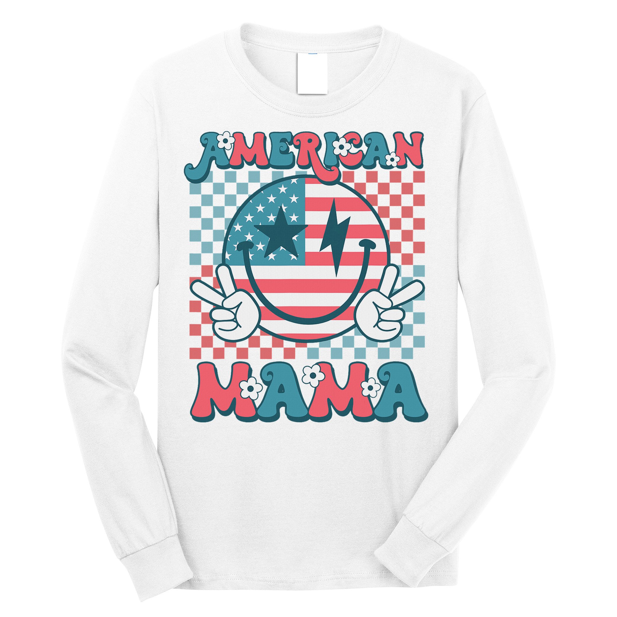 Retro Groovy Fourth 4th Of July Smile For Mom American Mama Long Sleeve Shirt