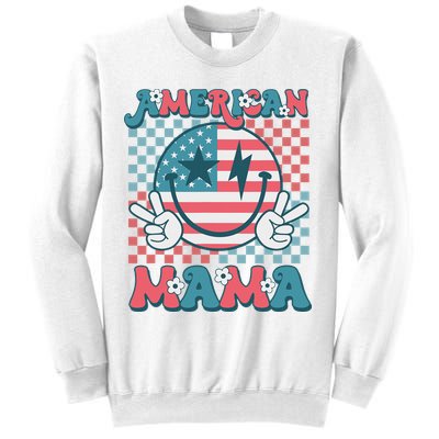 Retro Groovy Fourth 4th Of July Smile For Mom American Mama Sweatshirt