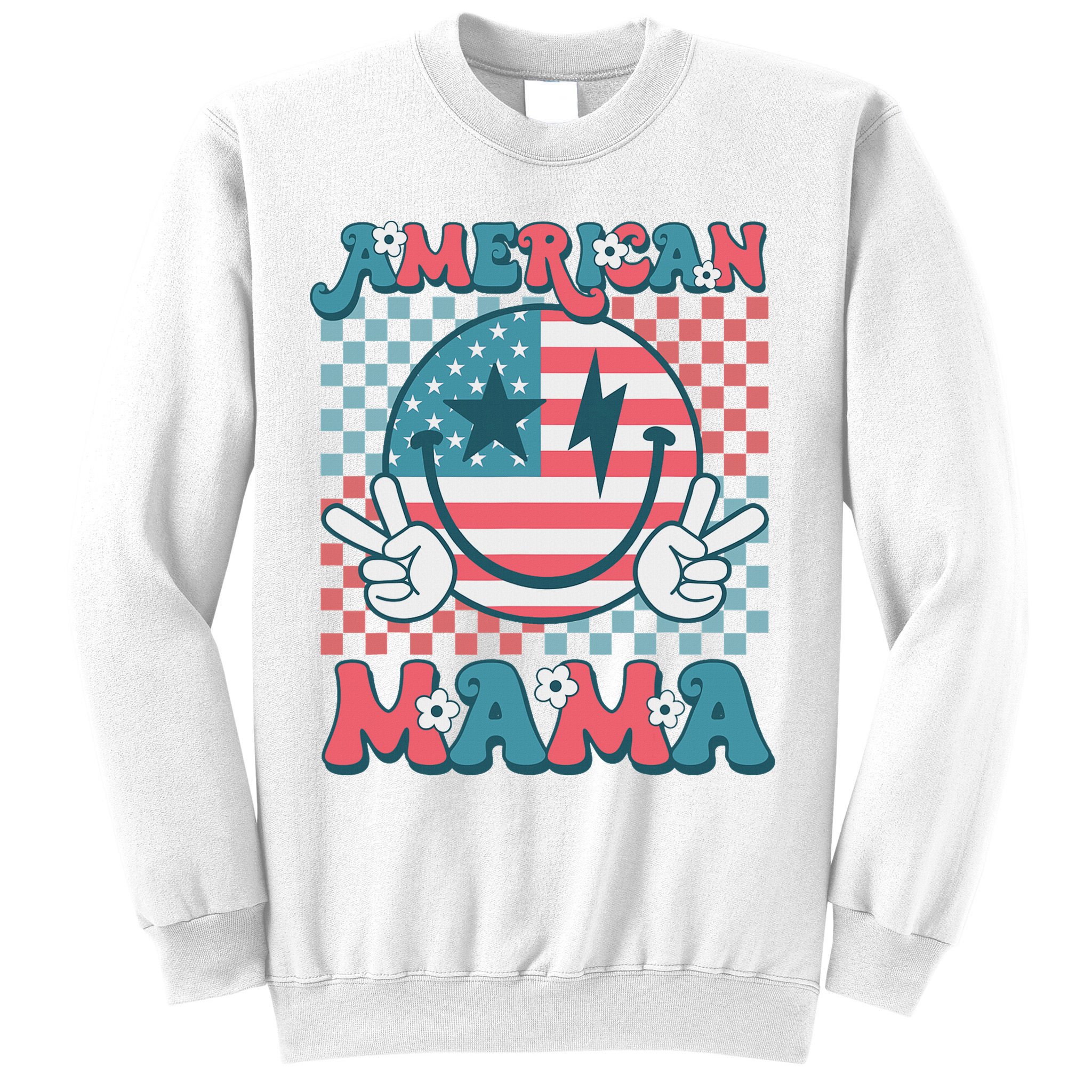 Retro Groovy Fourth 4th Of July Smile For Mom American Mama Sweatshirt