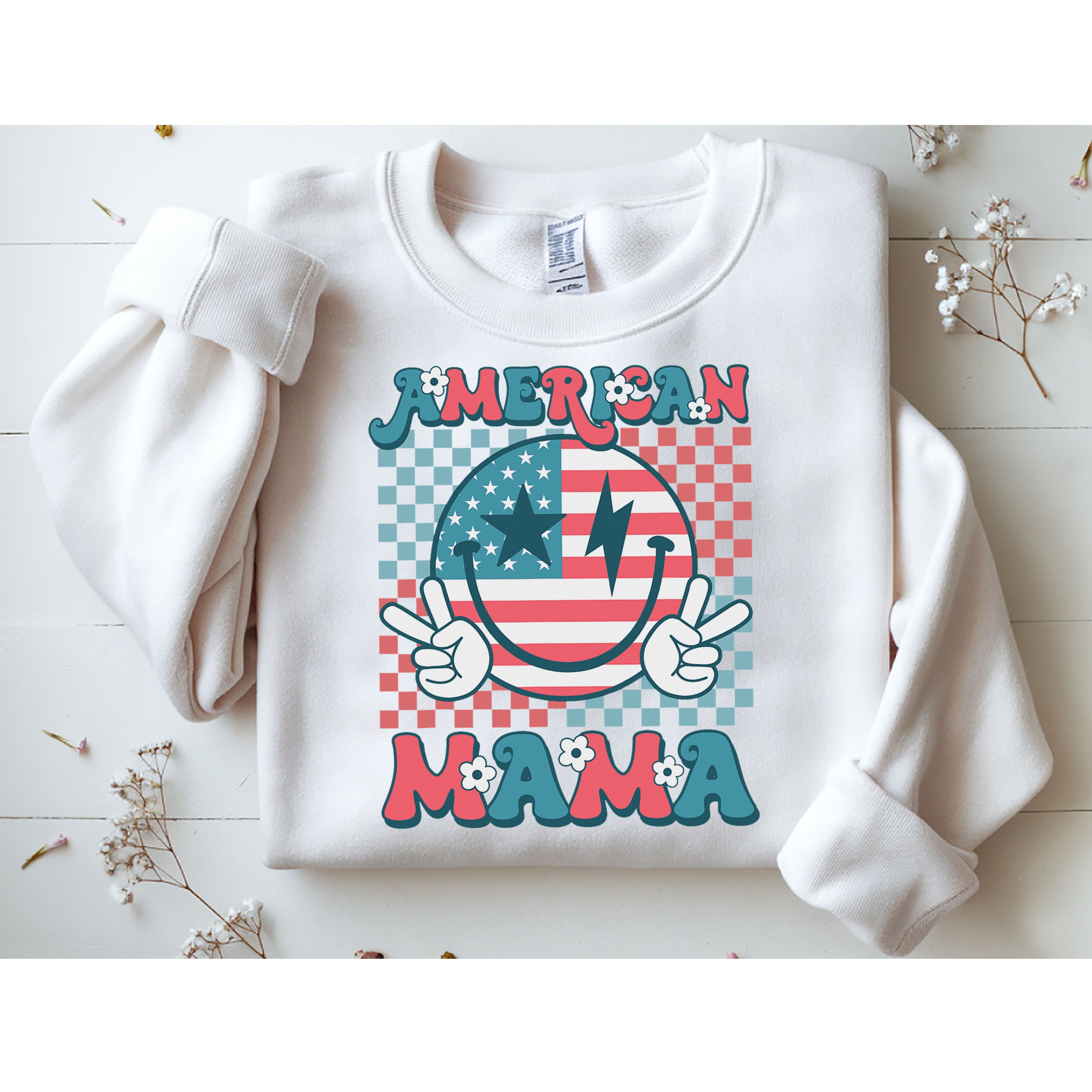 Retro Groovy Fourth 4th Of July Smile For Mom American Mama Sweatshirt