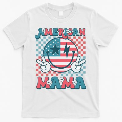 Retro Groovy Fourth 4th Of July Smile For Mom American Mama T-Shirt