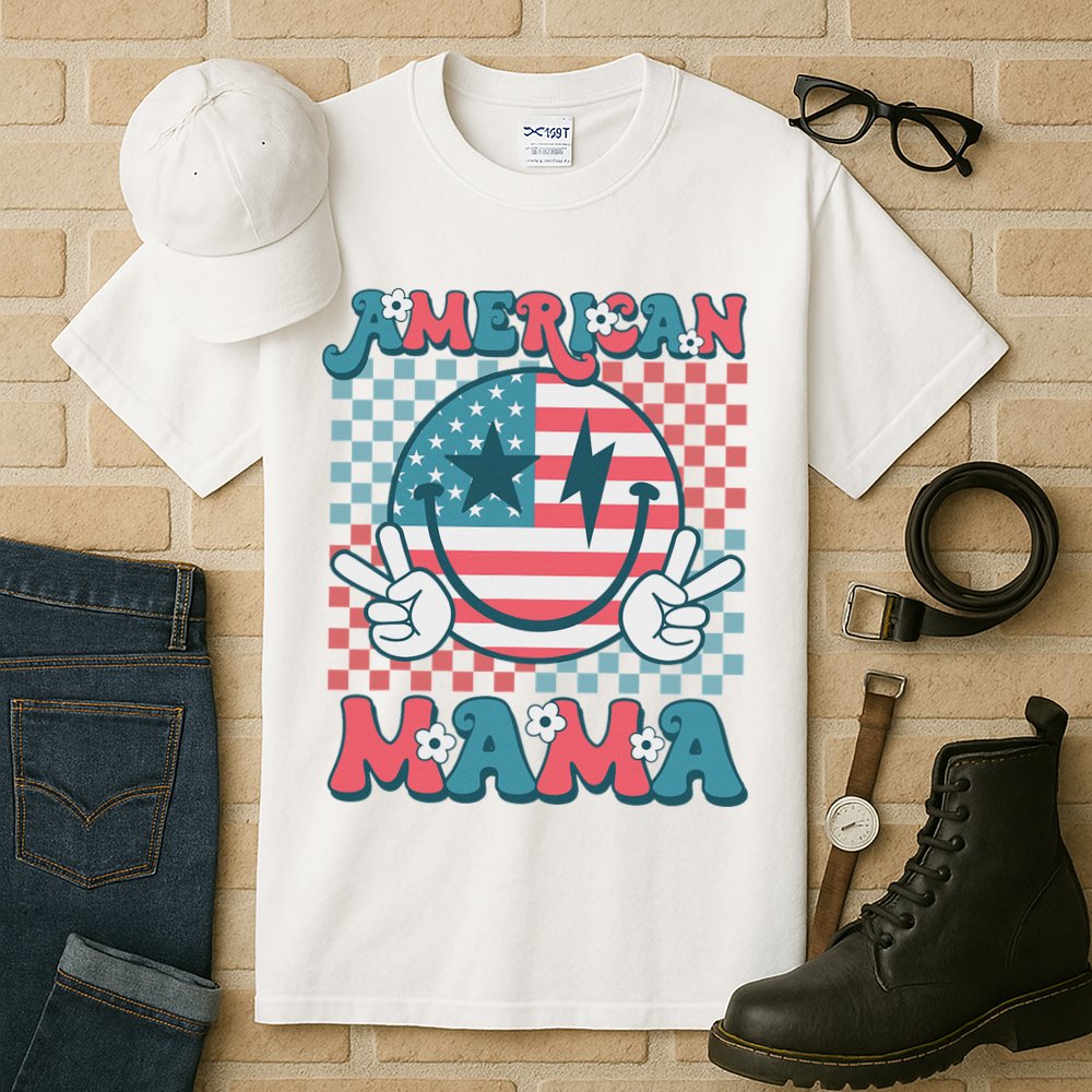 Retro Groovy Fourth 4th Of July Smile For Mom American Mama Tall T-Shirt