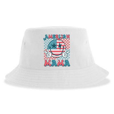 Retro Groovy Fourth 4th Of July Smile For Mom American Mama Sustainable Bucket Hat