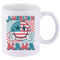 Retro Groovy Fourth 4th Of July Smile For Mom American Mama 11oz C Handle Ceramic Mug