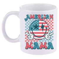 Retro Groovy Fourth 4th Of July Smile For Mom American Mama 11oz C Handle Ceramic Mug
