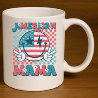 Retro Groovy Fourth 4th Of July Smile For Mom American Mama 11oz C Handle Ceramic Mug