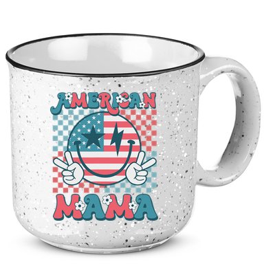 Retro Groovy Fourth 4th Of July Smile For Mom American Mama 15oz Campfire Ceramic Mug