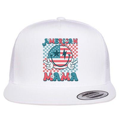 Retro Groovy Fourth 4th Of July Smile For Mom American Mama Flat Bill Trucker Hat