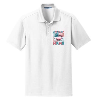 Retro Groovy Fourth 4th Of July Smile For Mom American Mama Dry Zone Grid Polo