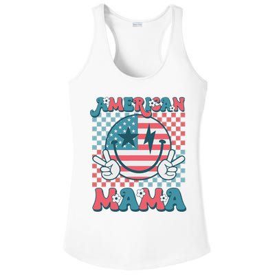 Retro Groovy Fourth 4th Of July Smile For Mom American Mama Ladies PosiCharge Competitor Racerback Tank