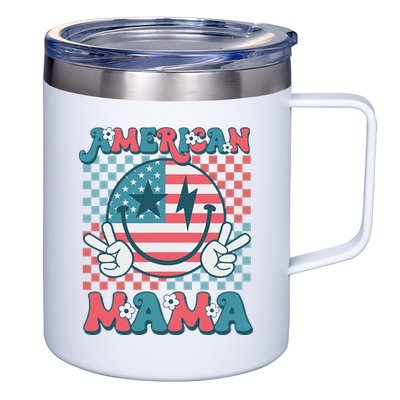 Retro Groovy Fourth 4th Of July Smile For Mom American Mama 12oz Stainless Steel Coffee Mug