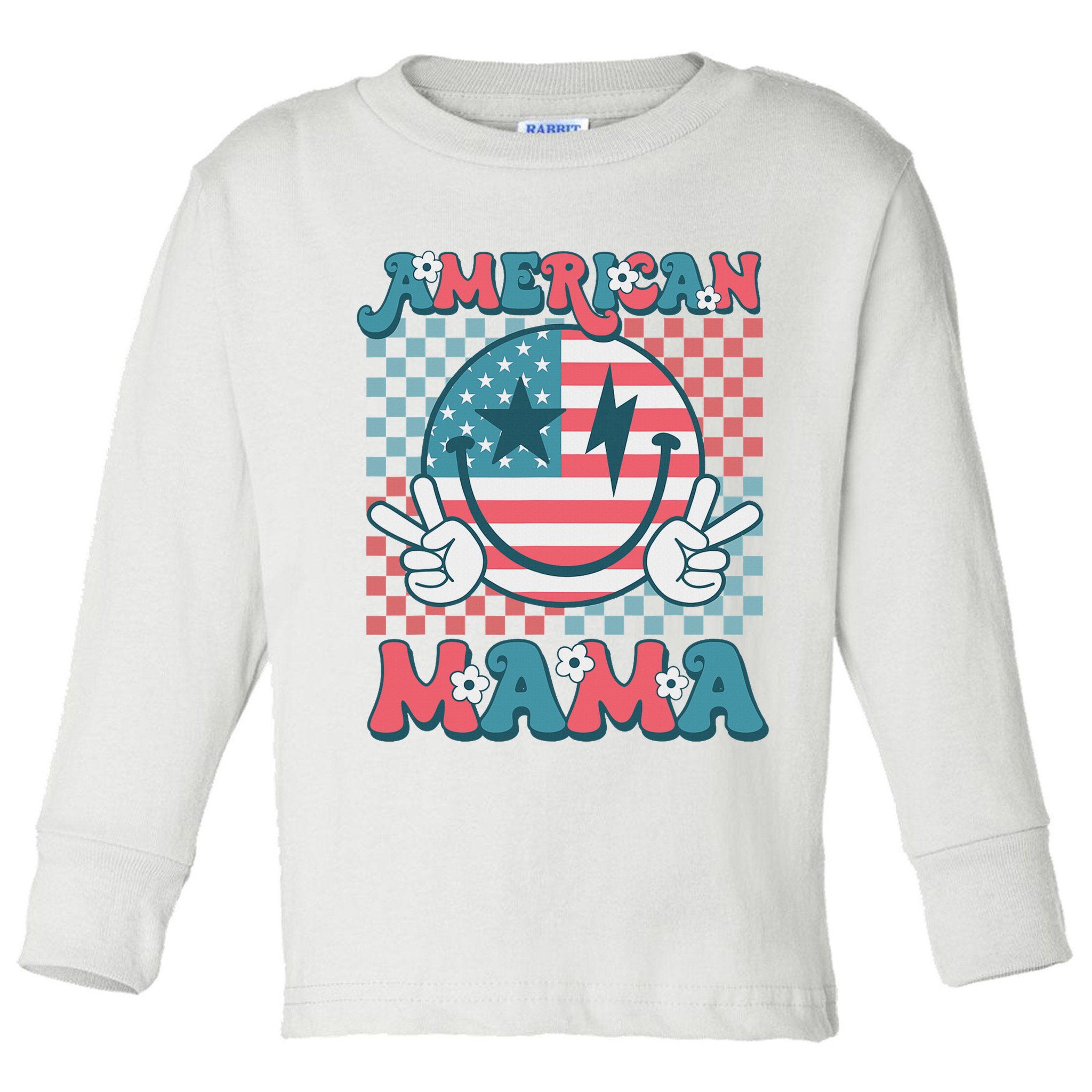 Retro Groovy Fourth 4th Of July Smile For Mom American Mama Toddler Long Sleeve Shirt