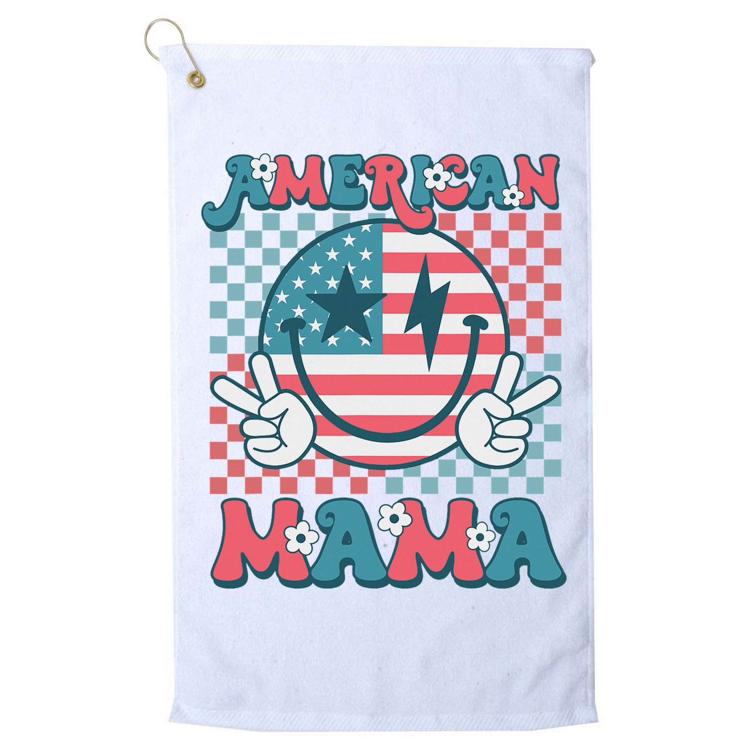 Retro Groovy Fourth 4th Of July Smile For Mom American Mama Golf Towel
