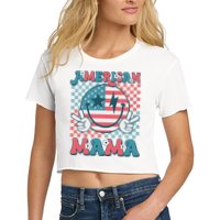 Retro Groovy Fourth 4th Of July Smile For Mom American Mama Women's Crop Top Tee