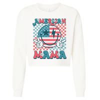 Retro Groovy Fourth 4th Of July Smile For Mom American Mama Cropped Pullover Crew