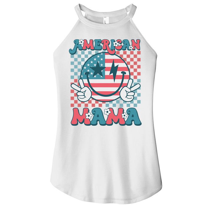 Retro Groovy Fourth 4th Of July Smile For Mom American Mama Women's Perfect Tri Rocker Tank