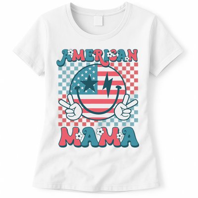 Retro Groovy Fourth 4th Of July Smile For Mom American Mama Womens T-Shirt