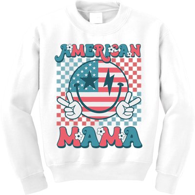 Retro Groovy Fourth 4th Of July Smile For Mom American Mama Kids Sweatshirt