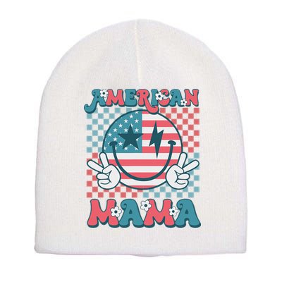 Retro Groovy Fourth 4th Of July Smile For Mom American Mama Short Acrylic Beanie