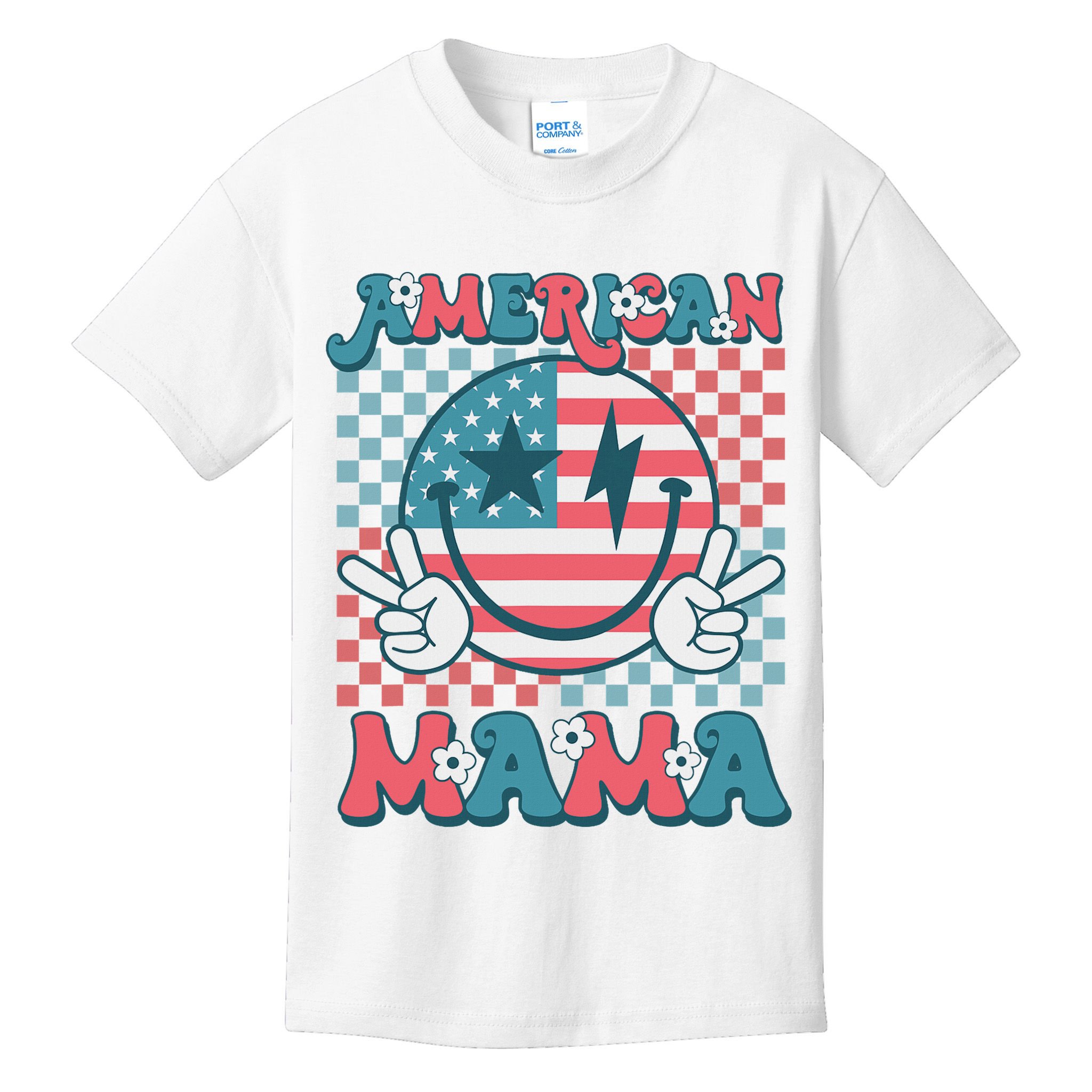Retro Groovy Fourth 4th Of July Smile For Mom American Mama Kids T-Shirt