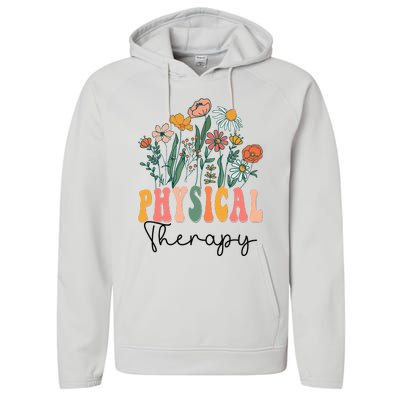 Retro Groovy Floral Physical Therapy Wildflower Performance Fleece Hoodie